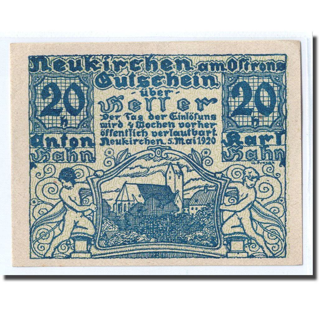 Banknote, Austria, Neukirchen, 20 Heller, paysage, 1920, 1920-05-05, UNC(63)