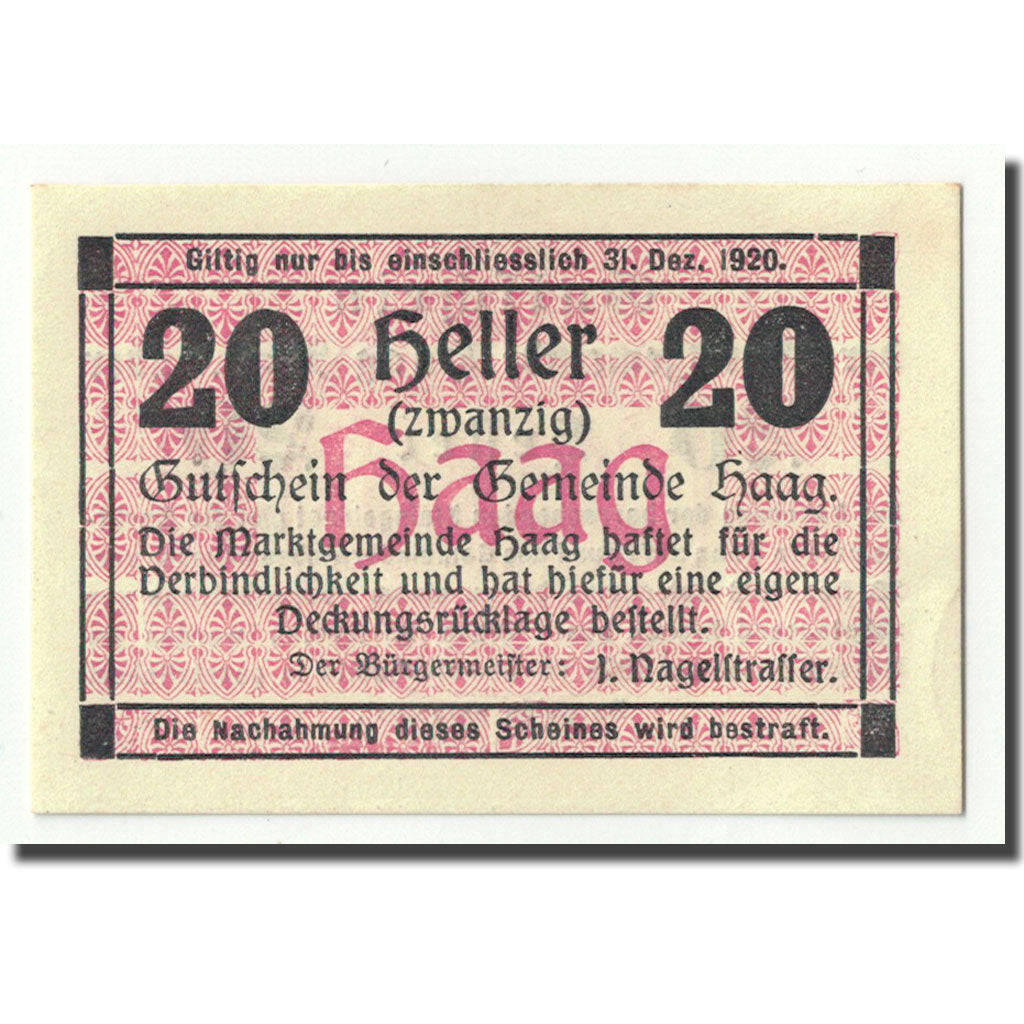 Geldschein, Österreich, Haag, 20 Heller, Ecusson, 1919, 1919-12-20, UNZ-