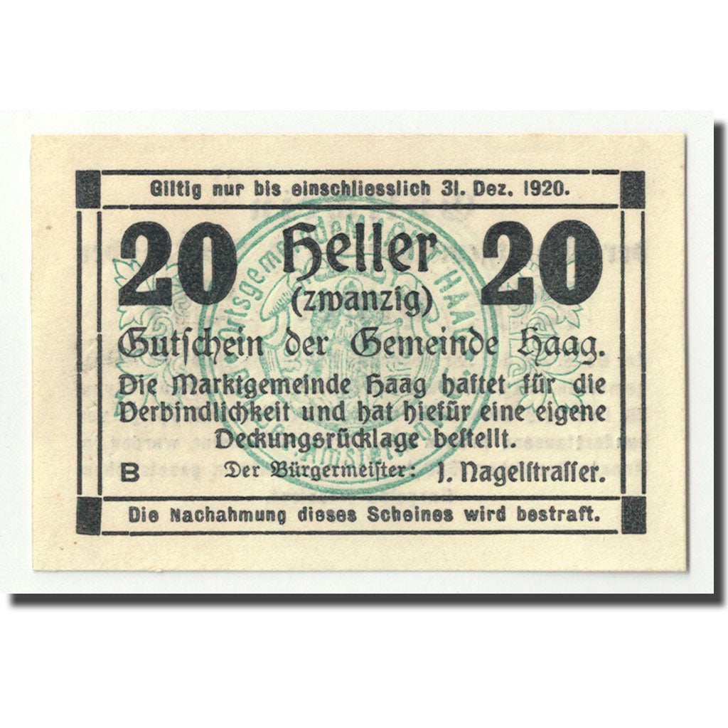 Geldschein, Österreich, Haag, 20 Heller, Ecusson, 1919, 1919-12-20, UNZ-