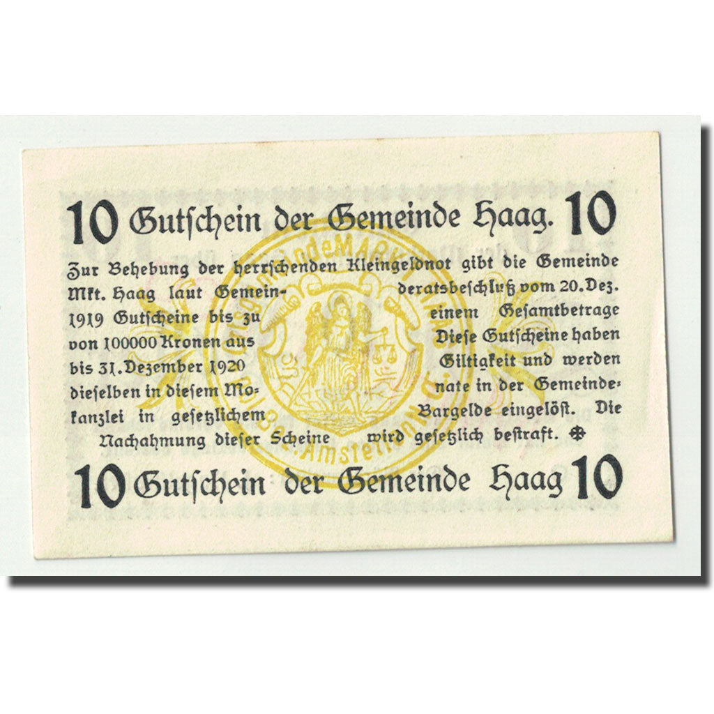 Geldschein, Österreich, Haag, 10 Heller, Ecusson, 1919, 1919-12-20, UNZ-