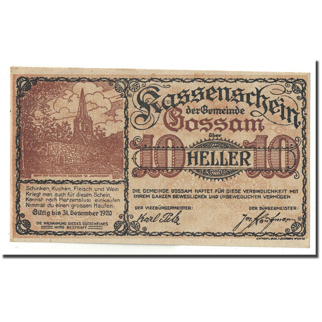Geldschein, Österreich, Gossam, 10 Heller, Eglise, UNZ-, Mehl:FS 252b