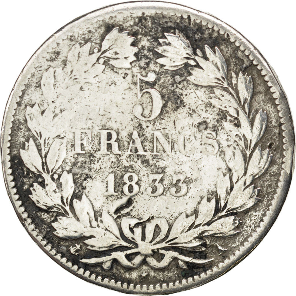 Coin, France, Louis-Philippe, 5 Francs, 1833, Paris, F(12-15), Silver, KM:749.1