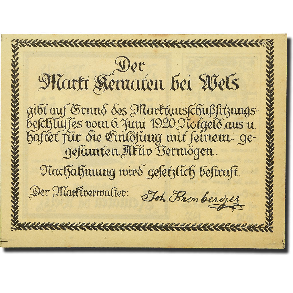 Geldschein, Österreich, Kematen an der Krems, 50 Heller, Eglise, 1920