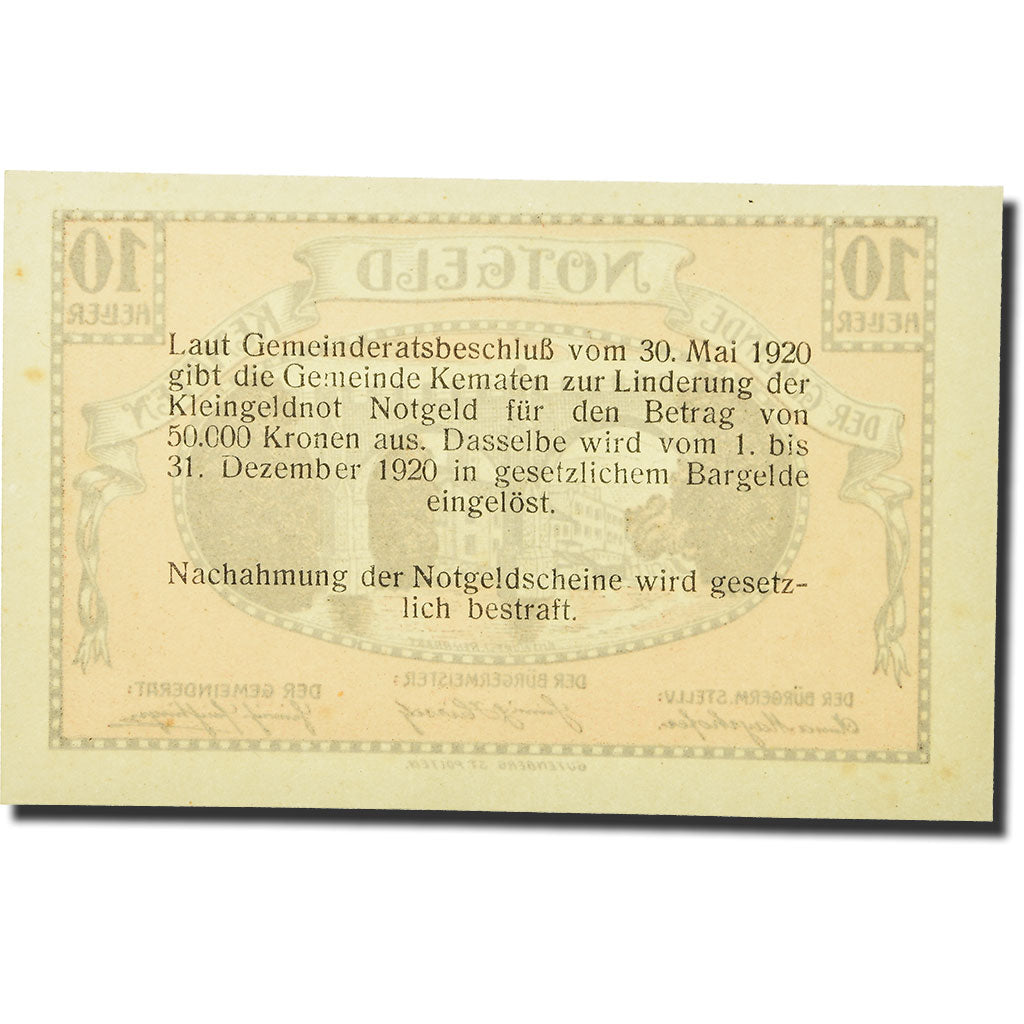 Geldschein, Österreich, Kematen an der Krems, 10 Heller, pont, 1920