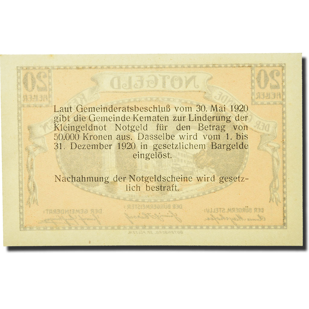 Geldschein, Österreich, Kematen an der Krems, 20 Heller, pont, 1920