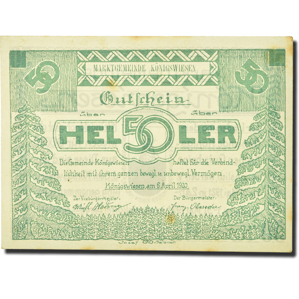 Banknote, Austria, Konigswiesen, 50 Heller, lapin, 1920, 1920-04-06, UNC(63)