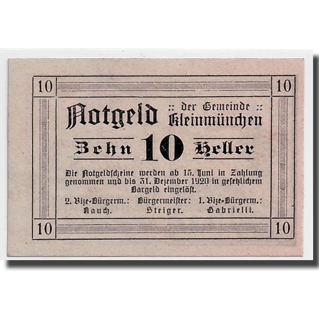 Banknote, Austria, Kleinmünchen, 10 Heller, Eglise, 1920, 1920-06-15, UNC(63)