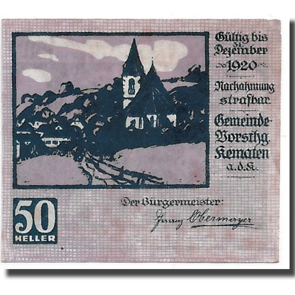Geldschein, Österreich, Kematen an der Krems, 50 Heller, château, 1920, UNZ-