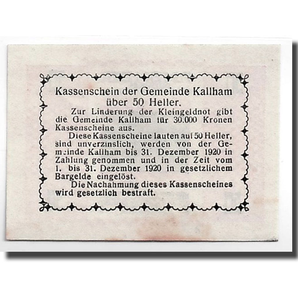 Geldschein, Österreich, Kallham, 50 Heller, château, 1920, 1920-09-15, UNZ-