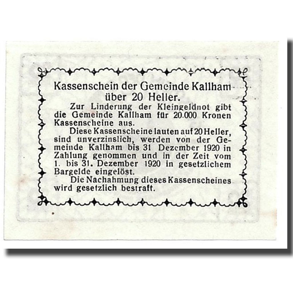 Geldschein, Österreich, Kallham, 20 Heller, château, 1920, 1920-09-15, UNZ-