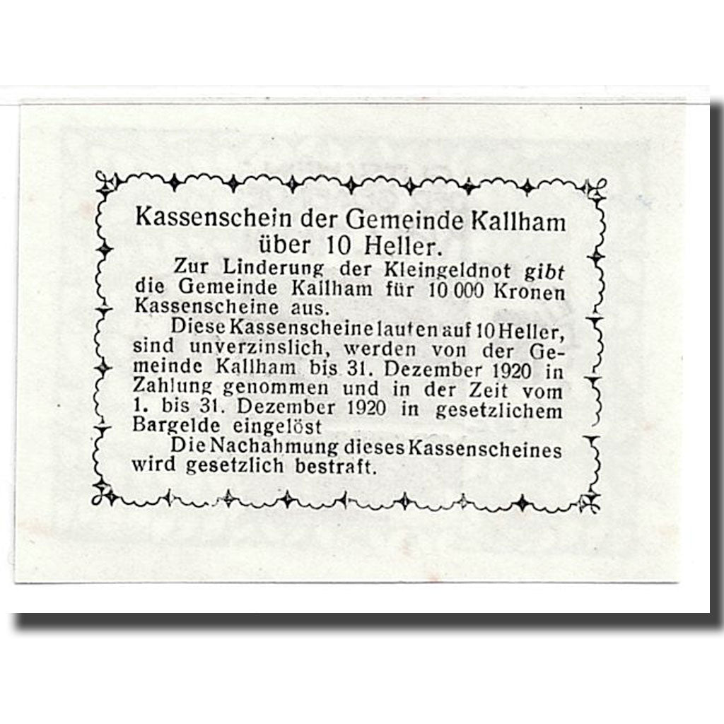 Geldschein, Österreich, Kallham, 10 Heller, château, 1920, 1920-09-15, UNZ-