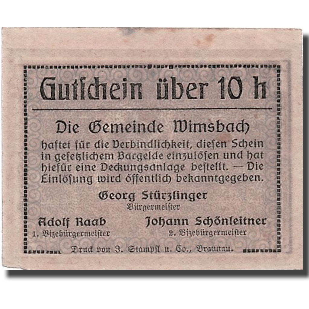 Banconote, Austria, Wimsbach, 10 Heller, château, SPL, Mehl:1240