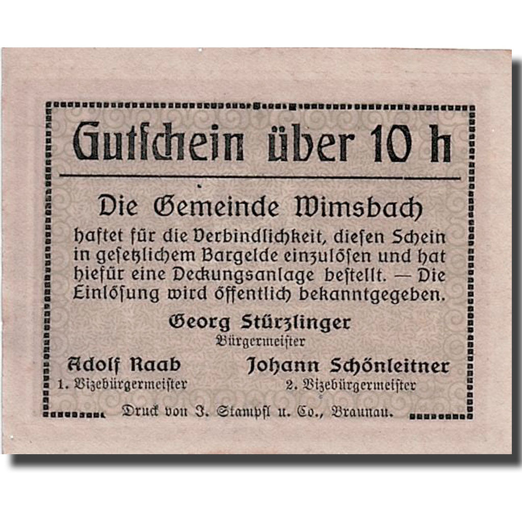 Banknote, Austria, Wimsbach, 10 Heller, chateau 1, UNC(63), Mehl:1240