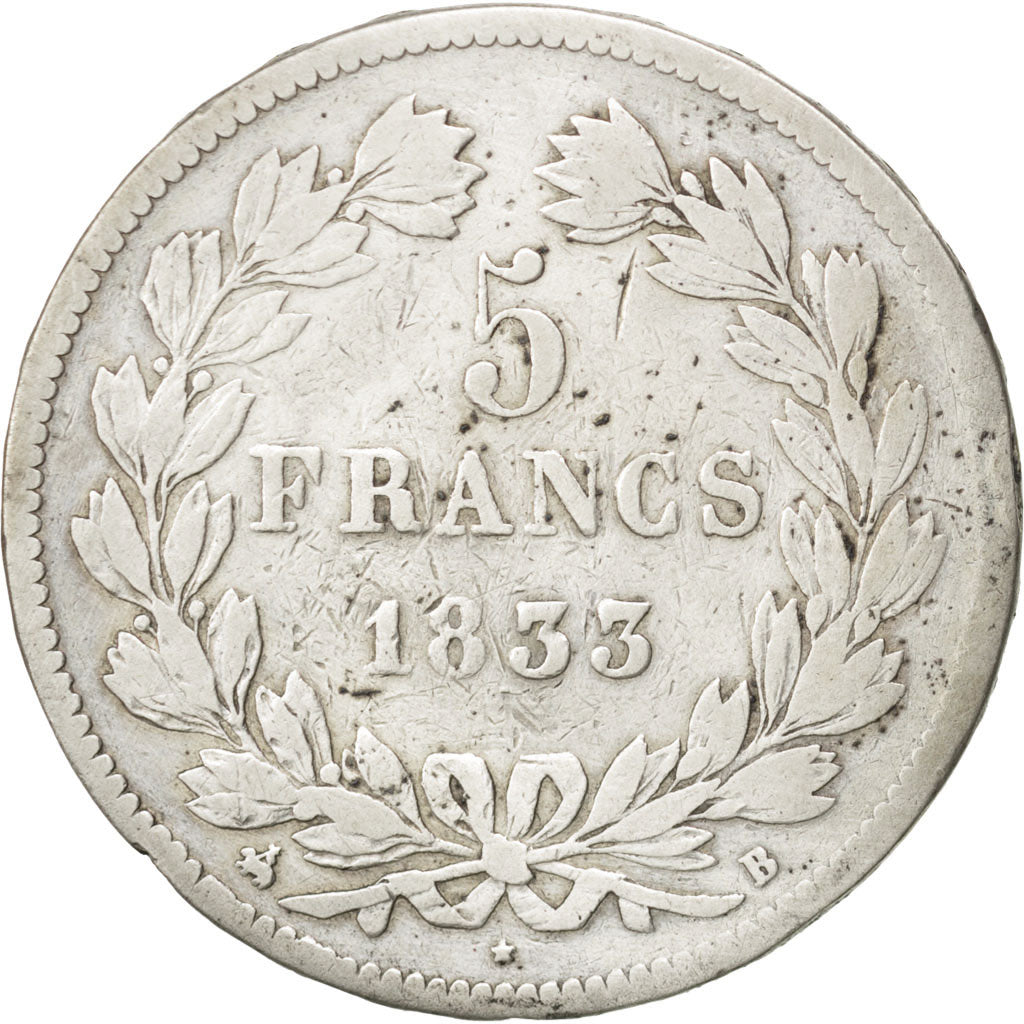 Monnaie, France, Louis-Philippe, 5 Francs, 1833, Rouen, TB, Argent, KM:749.2