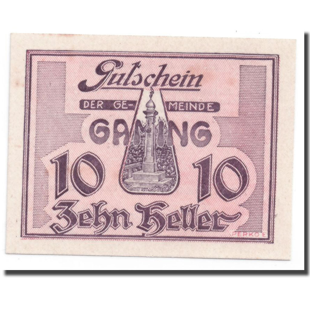 Geldschein, Österreich, Gaming, 10 Heller, Monument, UNZ-, Mehl:220a