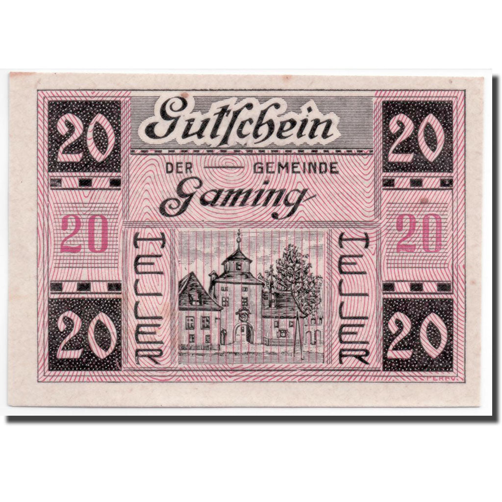 Geldschein, Österreich, Gaming, 20 Heller, château, UNZ-, Mehl:220a