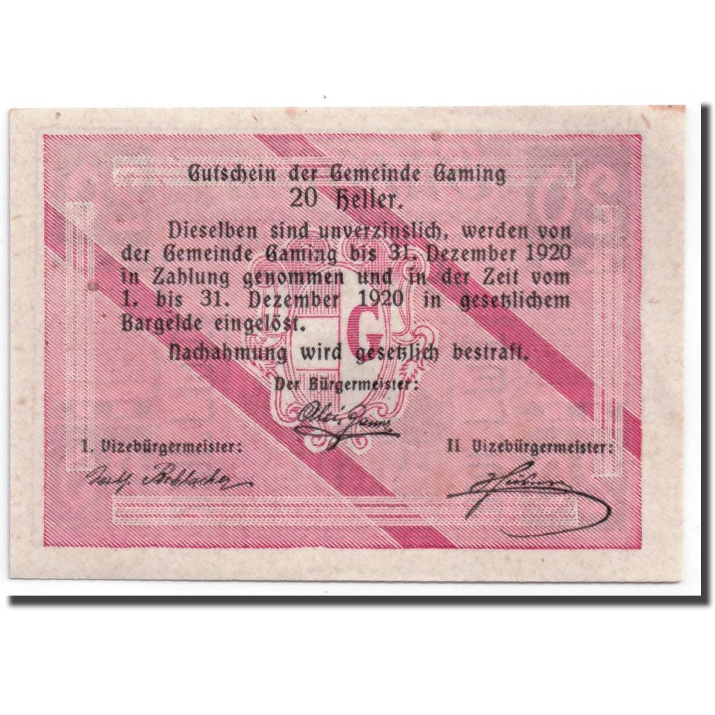 Geldschein, Österreich, Gaming, 20 Heller, château, UNZ-, Mehl:220a