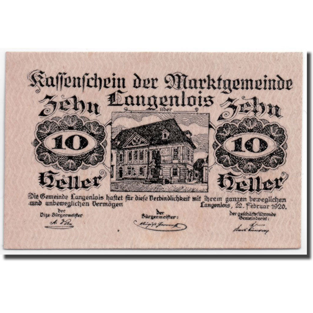 Banknote, Austria, Langenlois, 10 Heller, château, 1920, 1920-02-22, UNC(63)