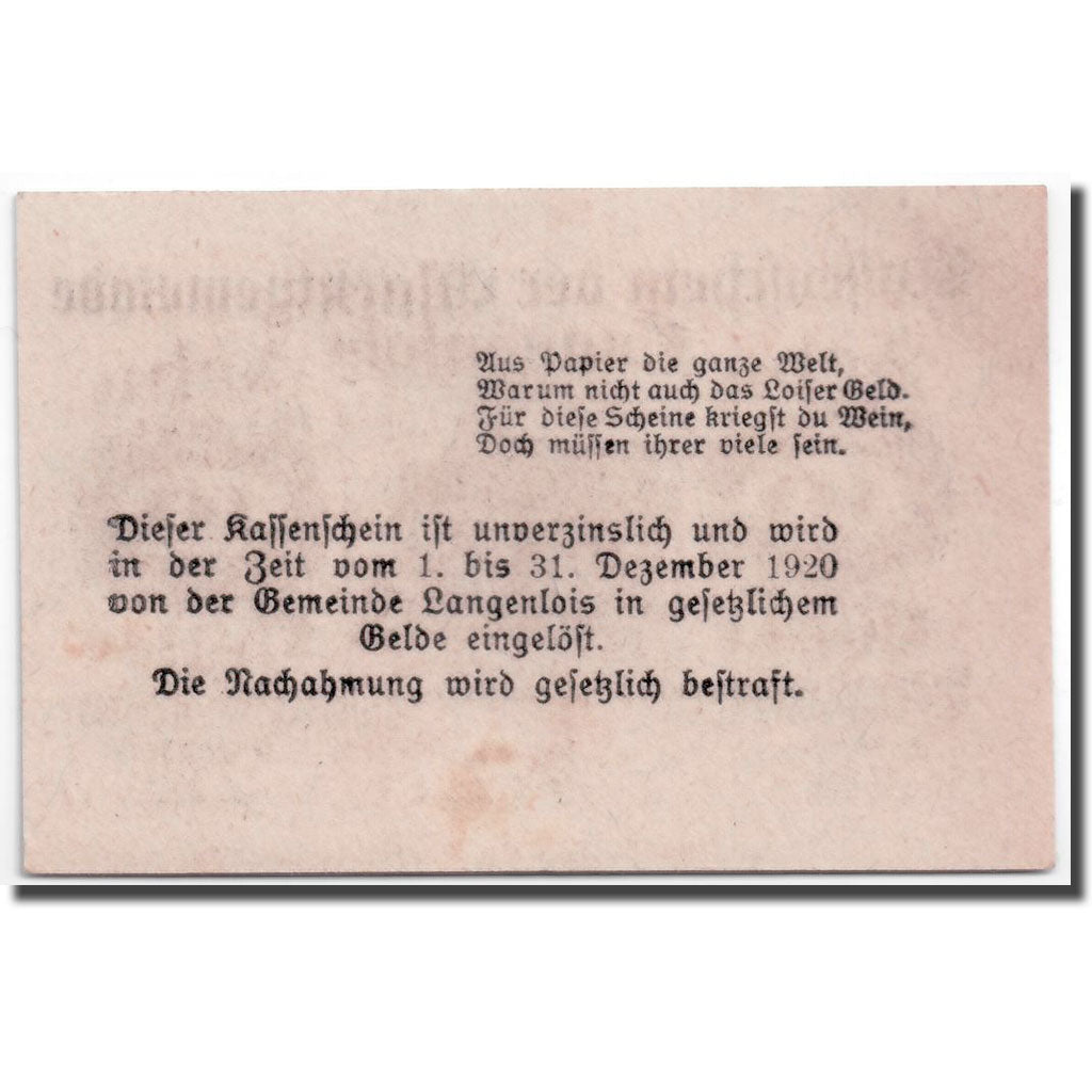 Banknote, Austria, Langenlois, 10 Heller, château, 1920, 1920-02-22, UNC(63)