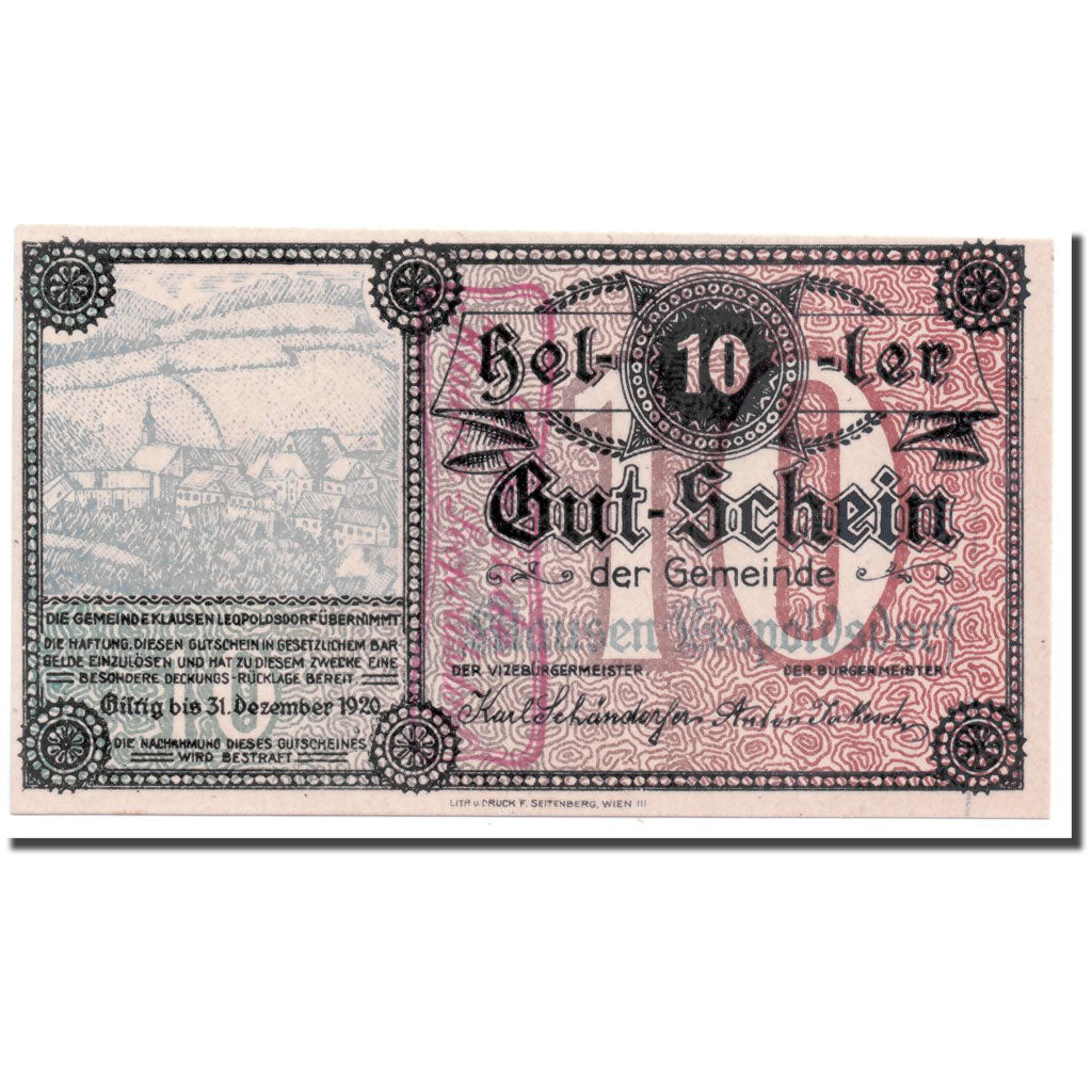 Geldschein, Österreich, Klausen Leopoldsdorf, 10 Heller, paysage, UNZ-, Mehl:FS