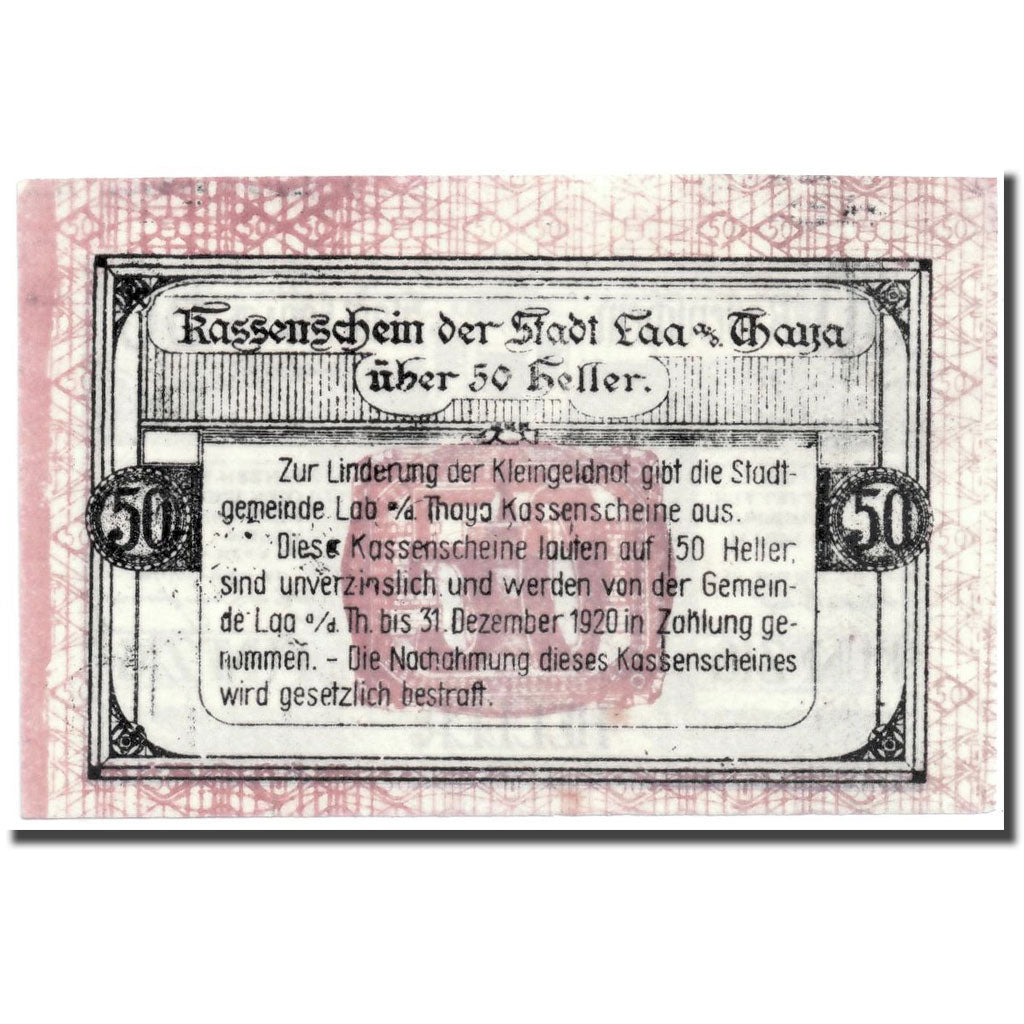 Banknote, Austria, Laa a/d Thaya, 50 Heller, château, UNC(63)