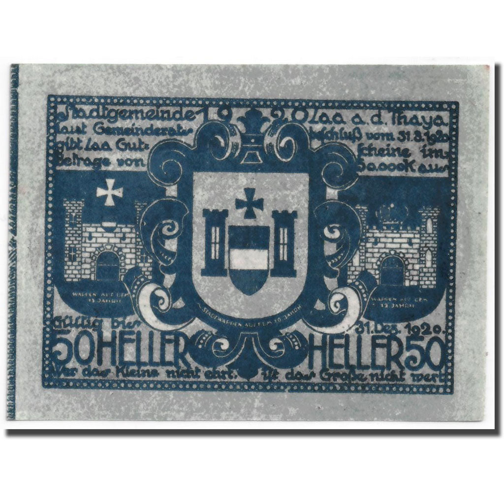 Banconote, Austria, Laa a/d Thaya, 50 Heller, Ecusson, SPL