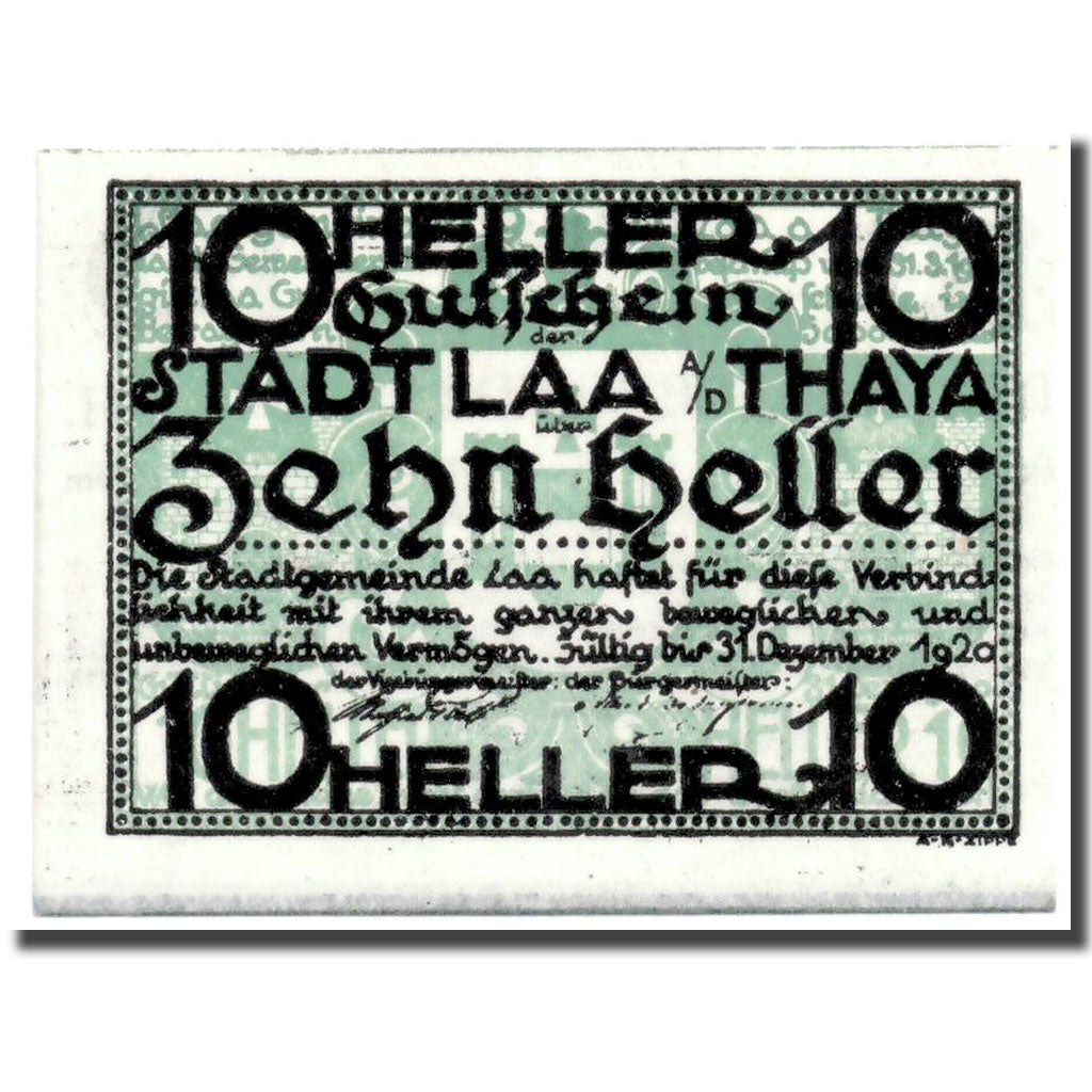 Billet, Autriche, Laa a/d Thaya, 10 Heller, graphique, SPL