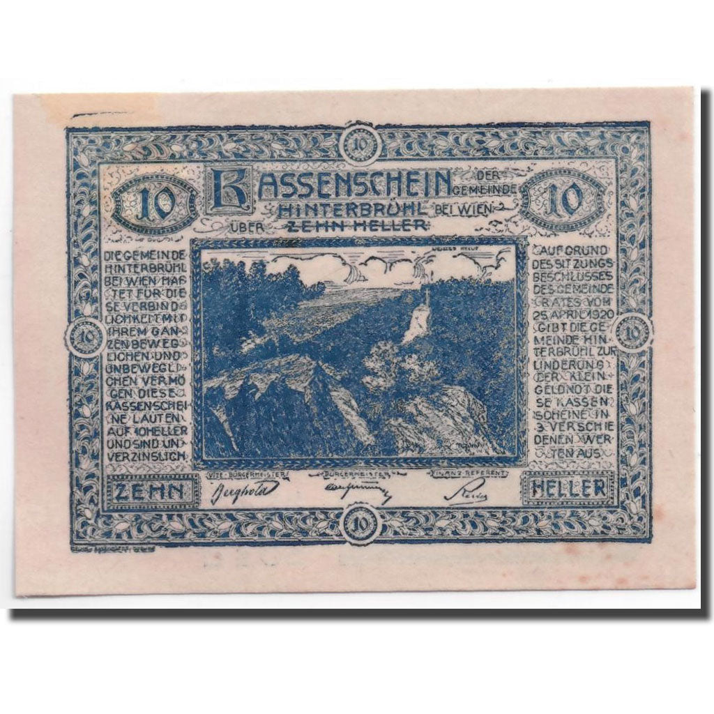 Geldschein, Österreich, Hinterbrühl, 10 Heller, paysage, 1920, 1920-04-25
