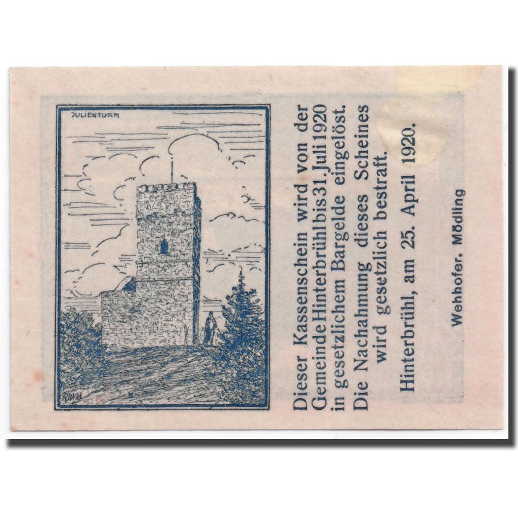 Geldschein, Österreich, Hinterbrühl, 10 Heller, paysage, 1920, 1920-04-25