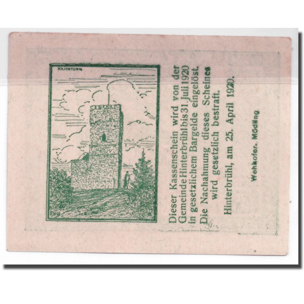 Geldschein, Österreich, Hinterbrühl, 50 Heller, château, 1920, 1920-04-25