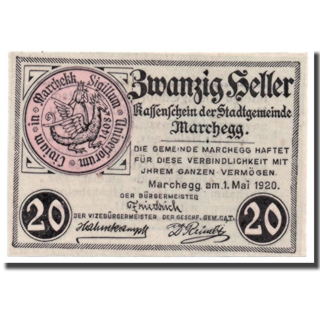 Banknote, Austria, Marchegg, 20 Heller, Ecusson, 1920, 1920-05-01, UNC(63)