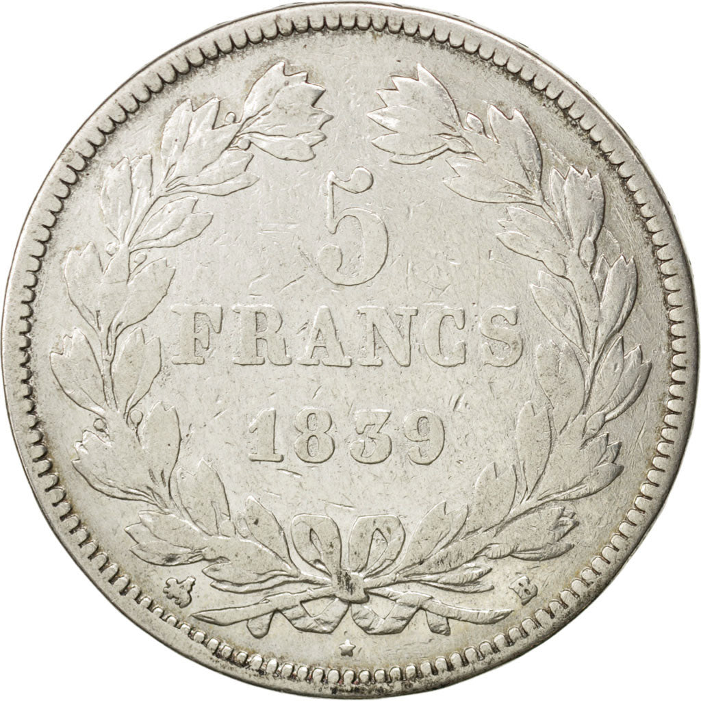 Moneta, Francja, Louis-Philippe, 5 Francs, 1839, Rouen, VF(30-35), Srebro