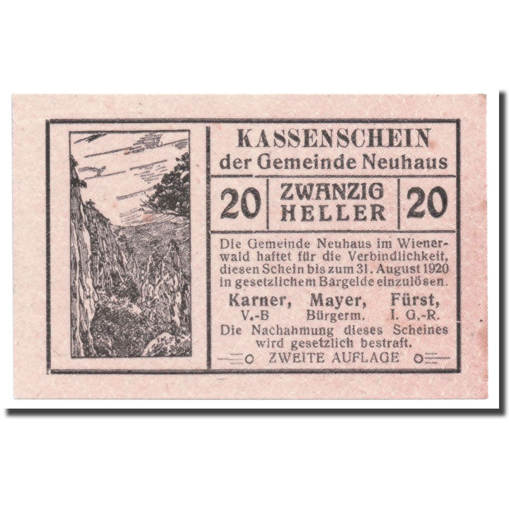 Geldschein, Österreich, Neuhaus, 20 Heller, paysage, UNZ-, Mehl:646c