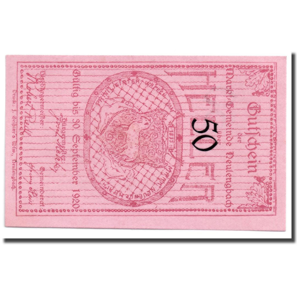 Geldschein, Österreich, Neulengbach, 50 Heller, Ecusson, UNZ-, Mehl:659a