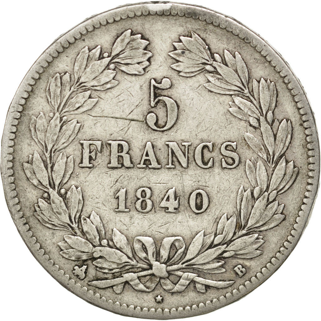 Moneta, Francia, Louis-Philippe, 5 Francs, 1840, Rouen, BB, Argento, KM:749.2