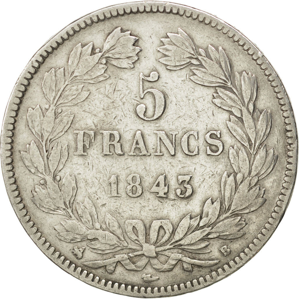 Münze, Frankreich, Louis-Philippe, 5 Francs, 1843, Rouen, S, Silber, KM:749.2