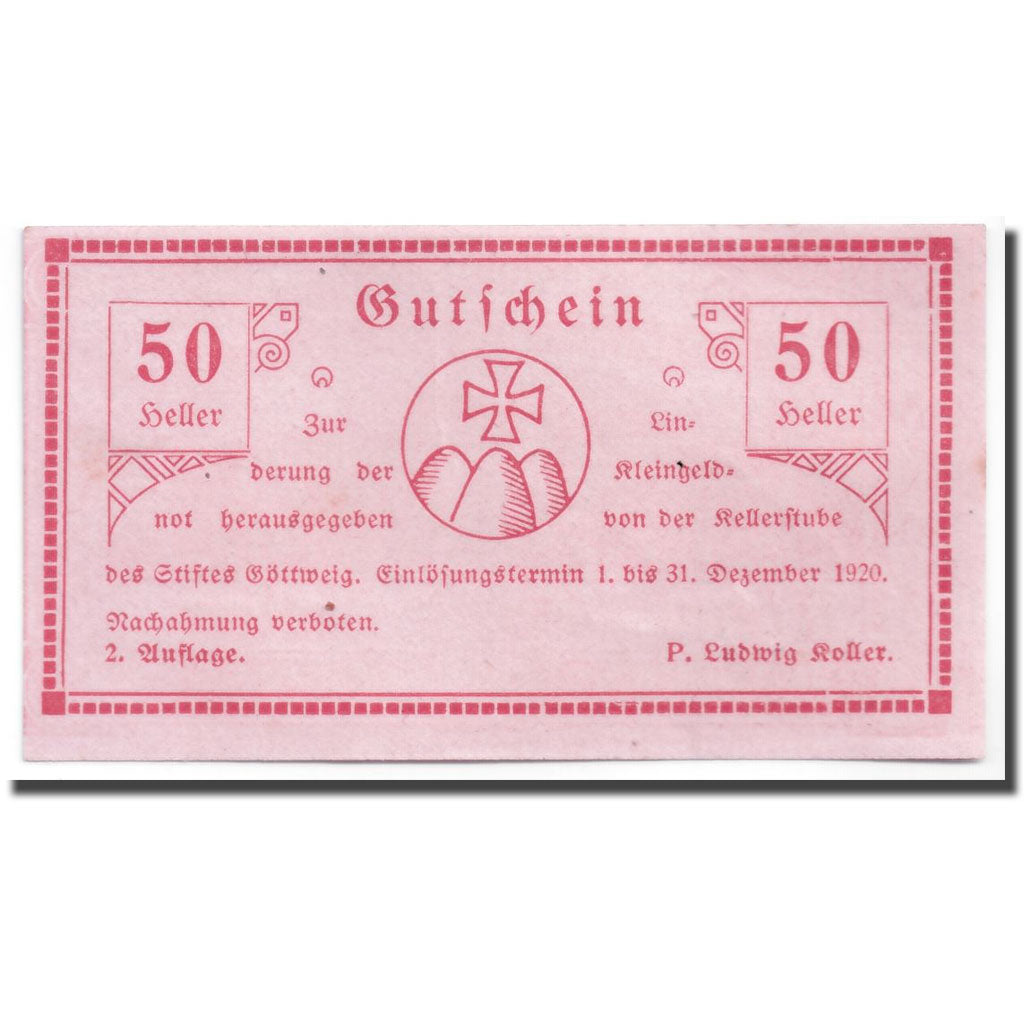 Geldschein, Österreich, Göttweig, 50 Heller, rempart, 1920, 1920-12-01, UNZ-