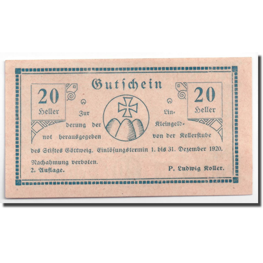 Geldschein, Österreich, Göttweig, 20 Heller, rempart, 1920, 1920-12-01, UNZ-