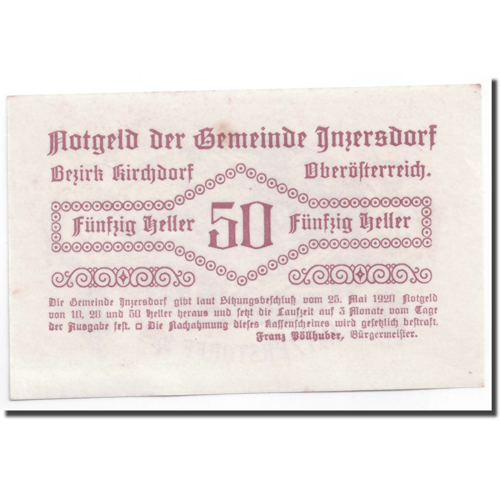 Geldschein, Österreich, Inzersdorf, 50 Heller, paysage, 1920, 1920-05-25, UNZ-