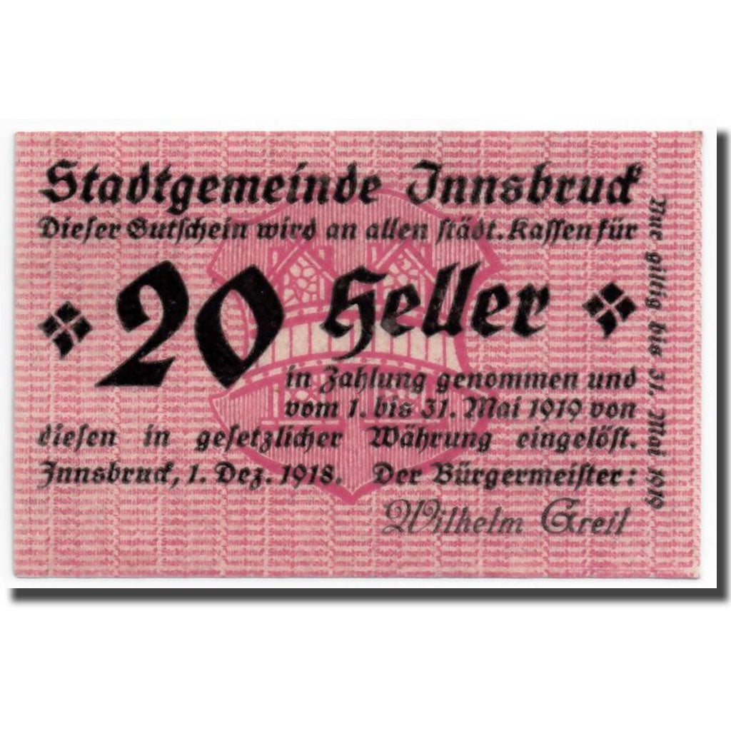 Geldschein, Österreich, Innsbruck, 20 Heller, Ecusson, 1918, 1918-12-01, UNZ-