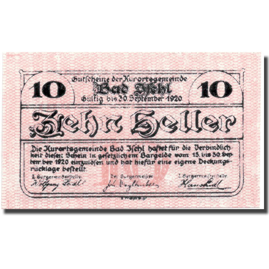 Geldschein, Österreich, Bad Ischl, 10 Heller, paysage, 1920, 1920-04-05, UNZ-