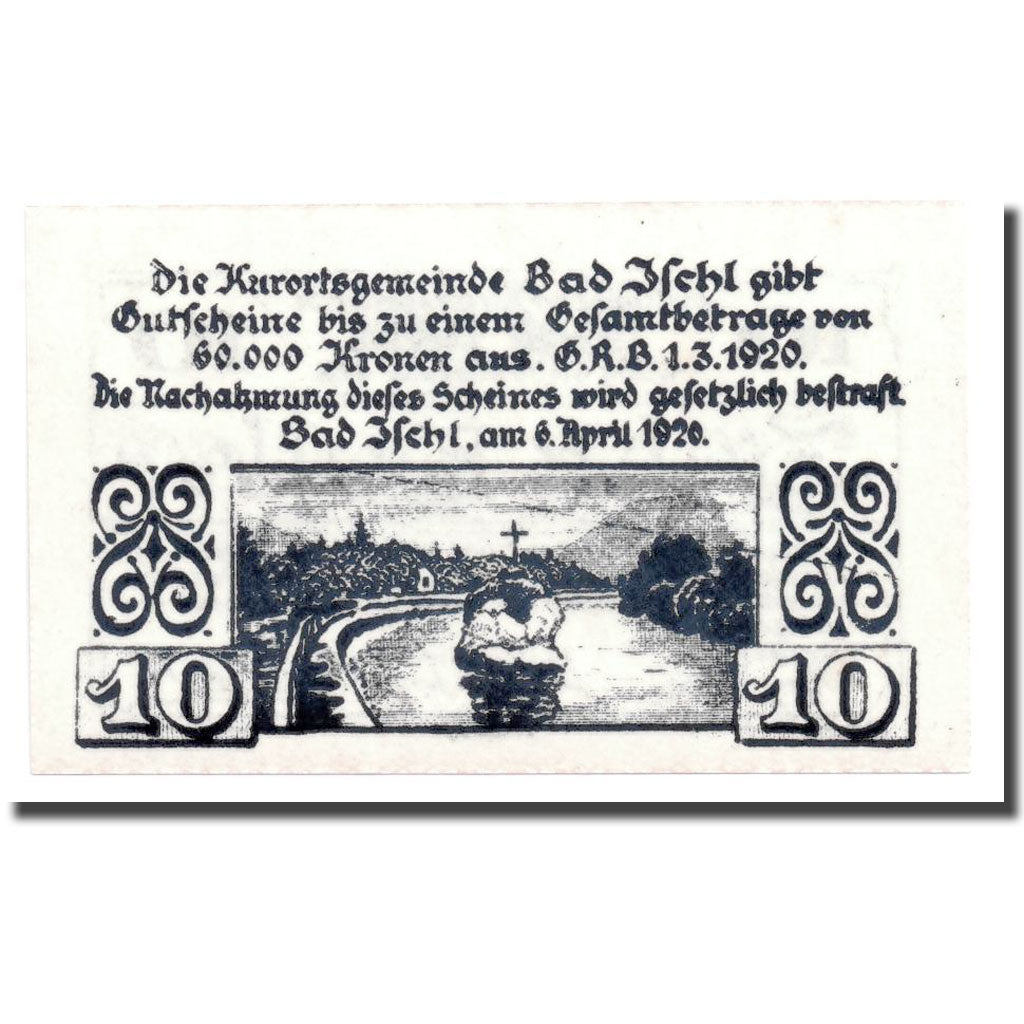 Geldschein, Österreich, Bad Ischl, 10 Heller, paysage, 1920, 1920-04-05, UNZ-