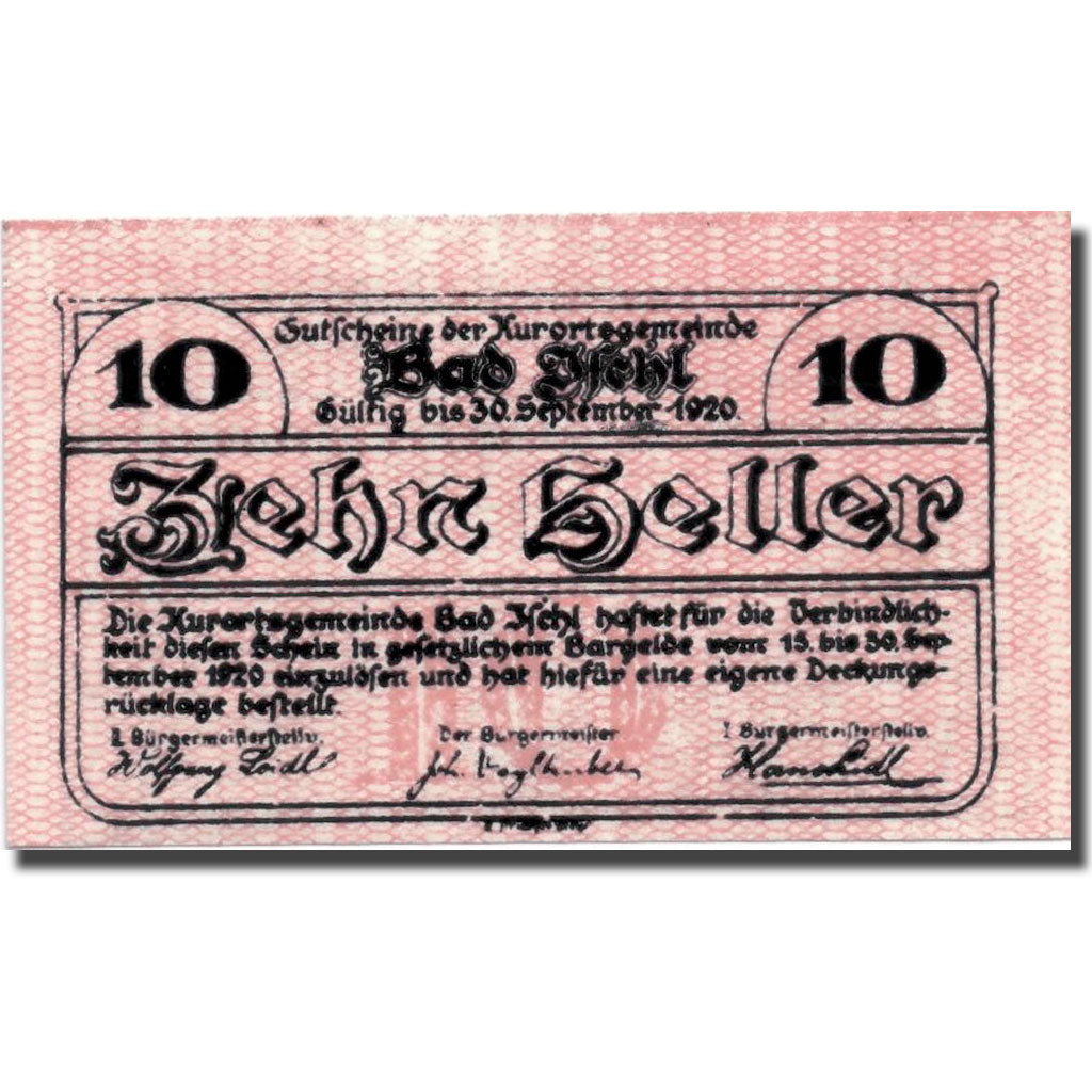 Geldschein, Österreich, Bad Ischl, 10 Heller, paysage 1, 1920, 1920-04-05