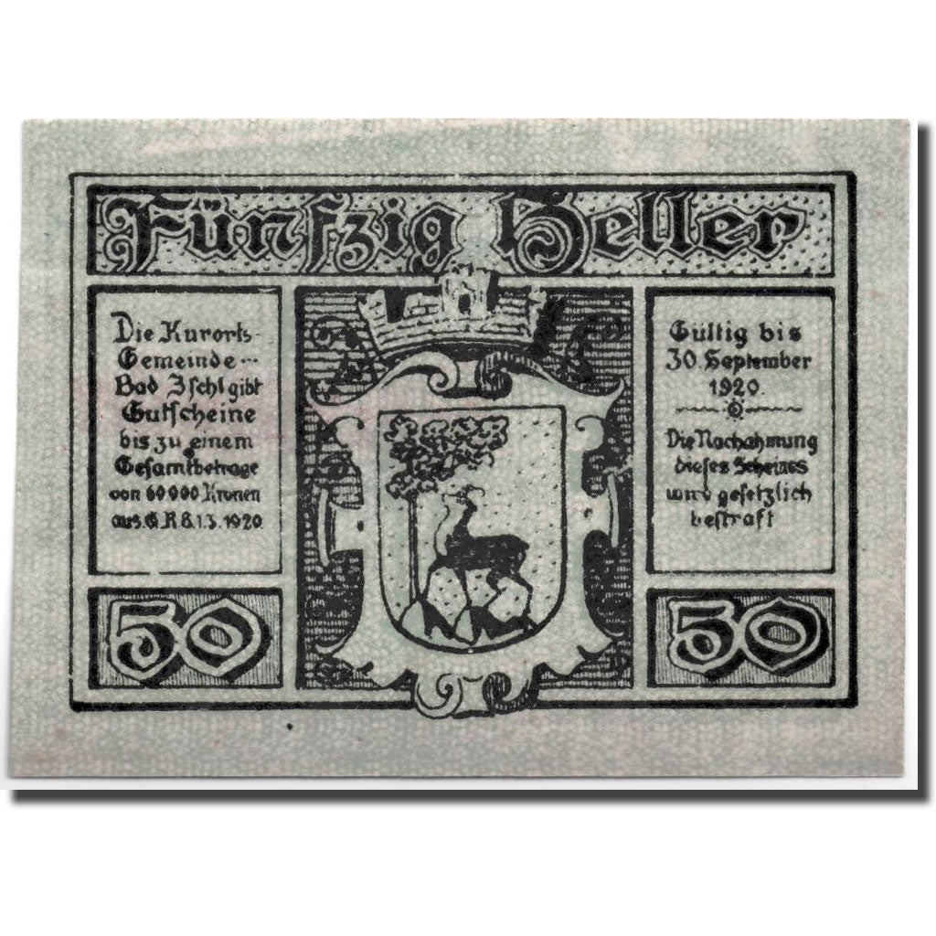 Geldschein, Österreich, Bad Ischl, 50 Heller, Ecusson, 1920, 1920-04-05, UNZ-