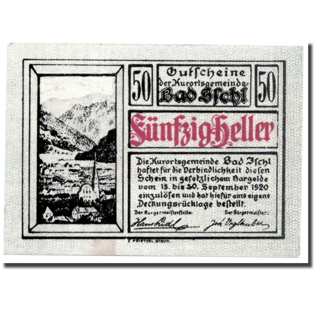 Banknote, Austria, Bad Ischl, 50 Heller, Ecusson 1, 1920, 1920-04-05, UNC(63)