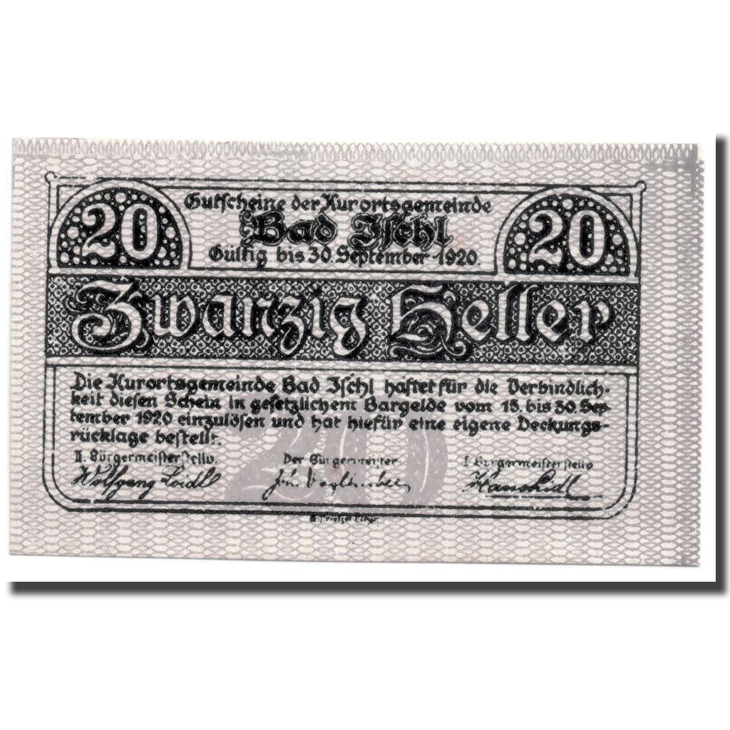 Banknote, Austria, Bad Ischl, 20 Heller, château, 1920, 1920-04-05, UNC(63)