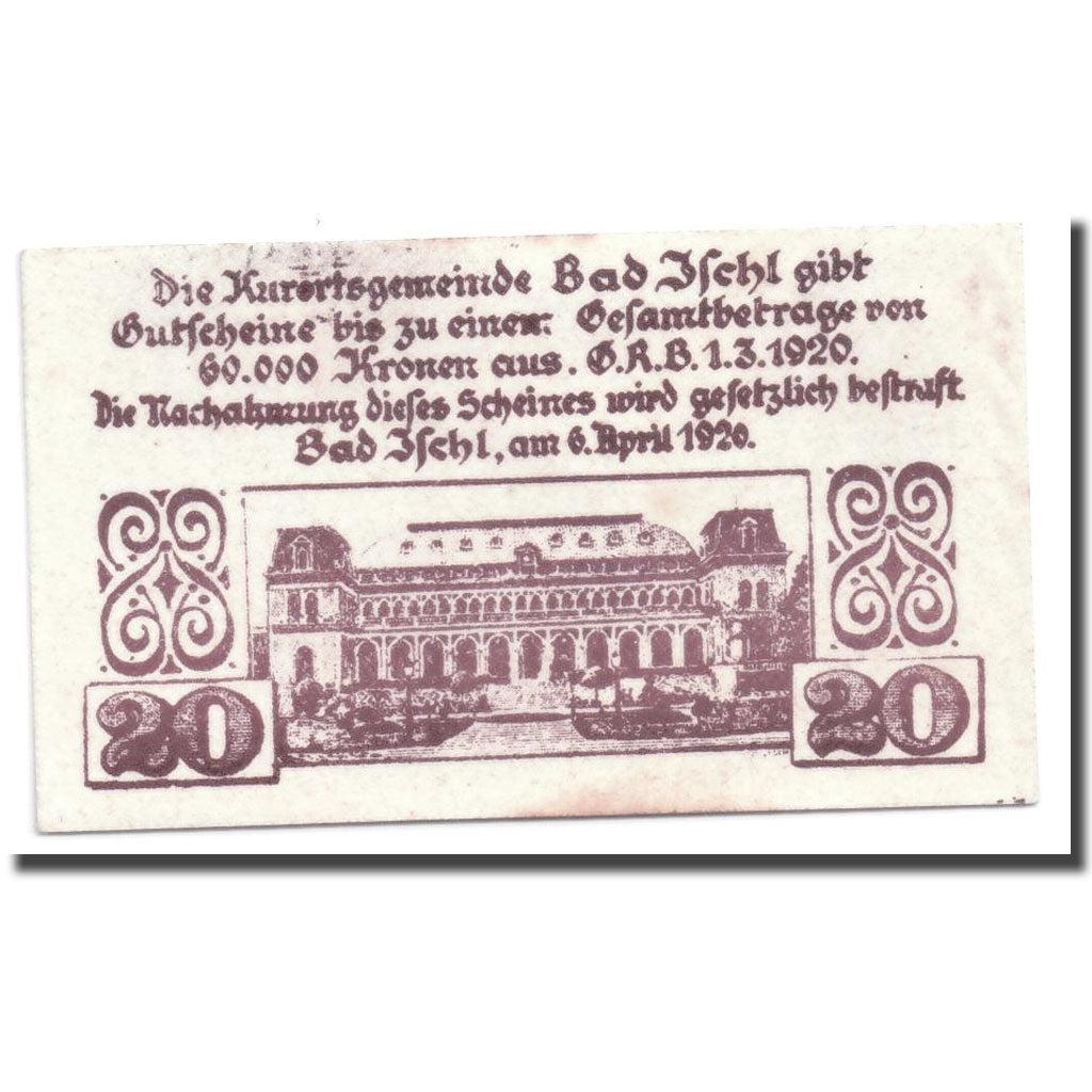 Geldschein, Österreich, Bad Ischl, 20 Heller, chateau 1, 1920, 1920-04-05