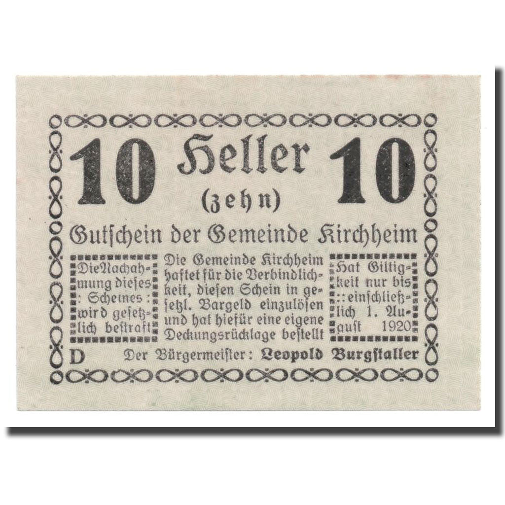 Geldschein, Österreich, Kirchheim, 10 Heller, graphique, UNZ-, Mehl:447 IIb