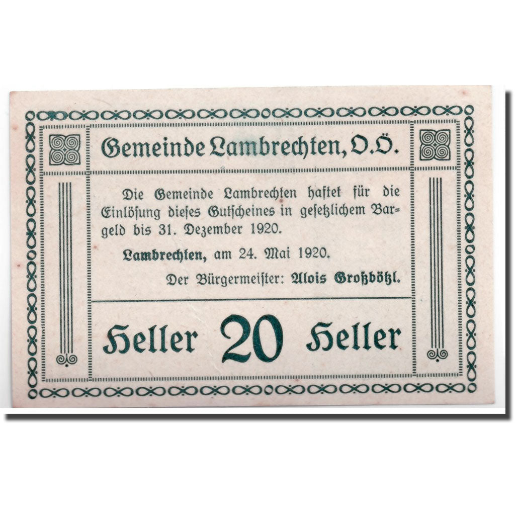 Geldschein, Österreich, Lambrechten, 20 Heller, Eglise, 1920, 1920-05-24, UNZ-