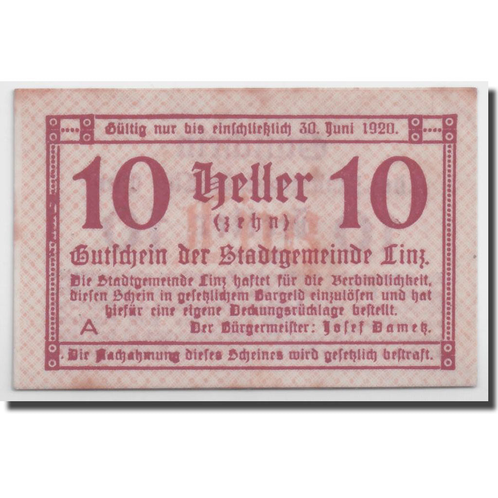 Geldschein, Österreich, Linz, 10 Heller, graphique, 1920, 1920-01-16, UNZ-